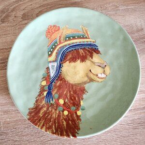 Pier1 Imports Desert Llama Earthenware Salad 8.5" Green Plate